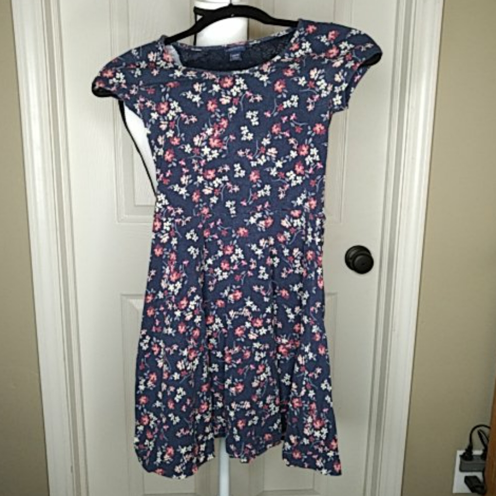 Aeropostale Navy Floral Dress Lace Back Inset XS